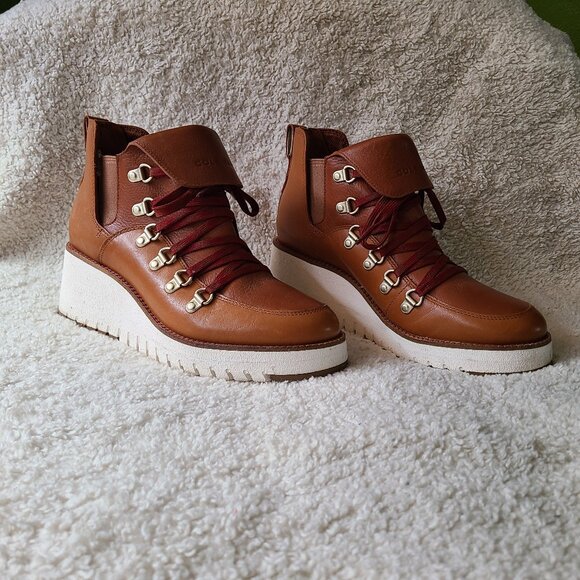 Cole Haan ZeroGrand Waterproof Wedge Hiker Leather Ankle Boots - Picture 1 of 10